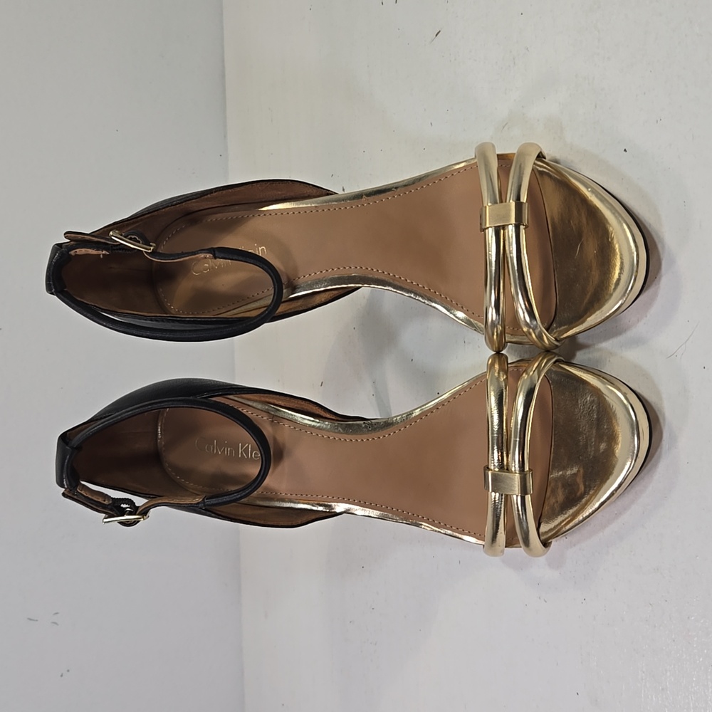 Calvin Klein Black and Gold High Heel Sandals - Picture 2 of 12